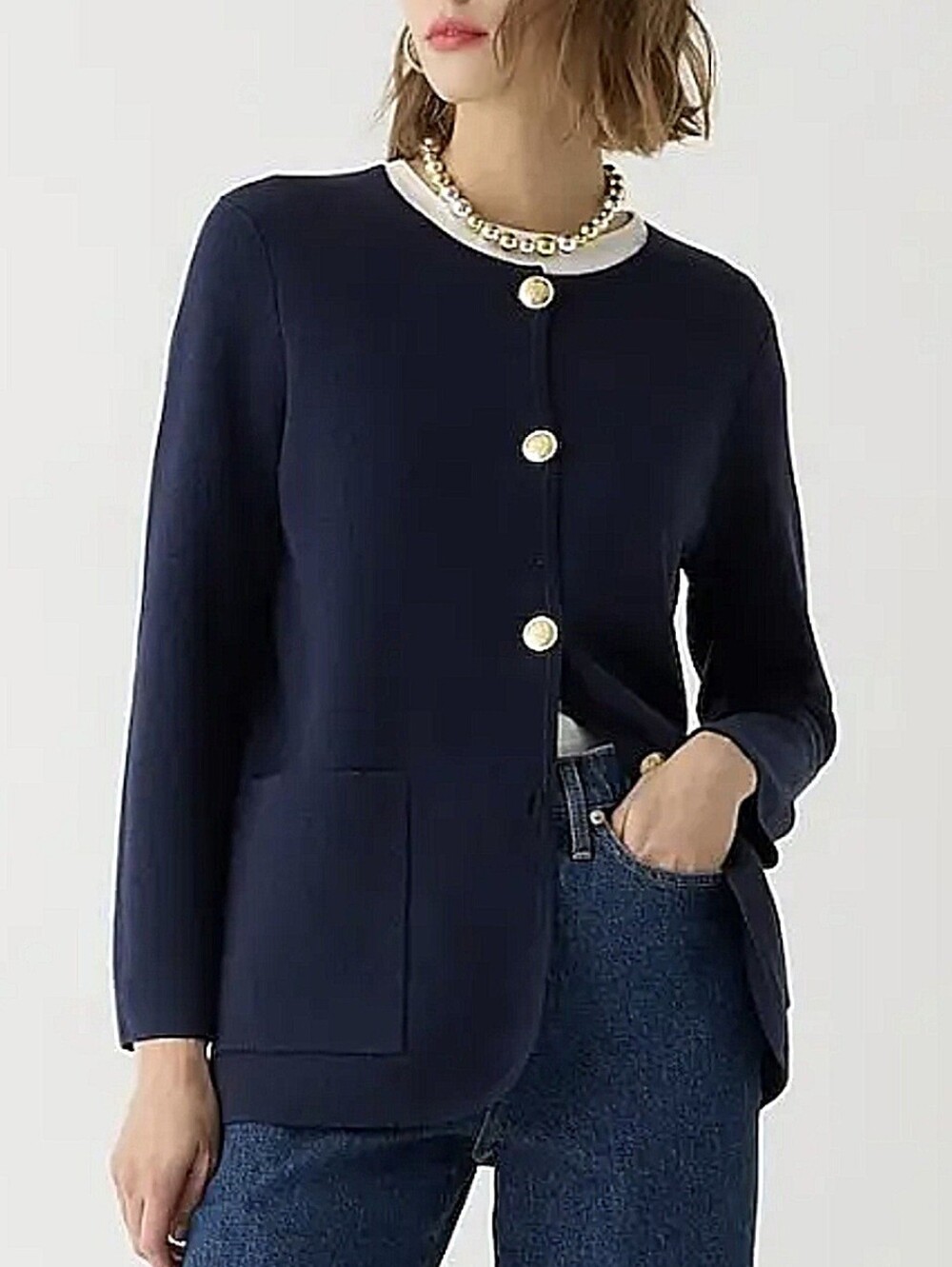 J. Crew Giselle Merino Knit Sweater Blazer Cardigan S Blue Old Money Classic